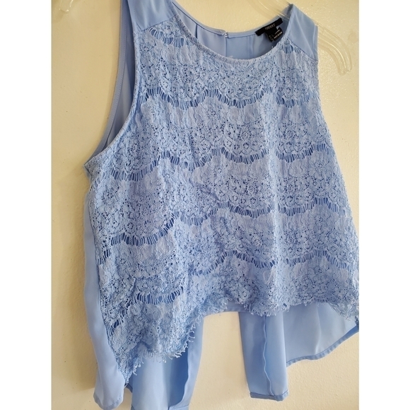 2/$7 Forever 21 Sky Blue Lace Cropped Top - Picture 3 of 5
